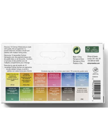 Winsor Newton Cotman watercolour pocket box plus 12 farver 0390373