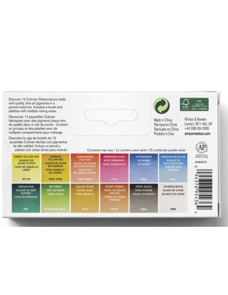 Winsor Newton Cotman watercolour pocket box plus 12 farver 0390373