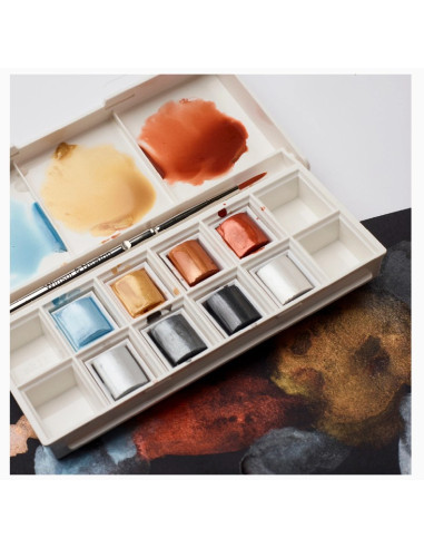Winsor & Newton Cotman Metallic Akvarelsæt – 8 halve pans