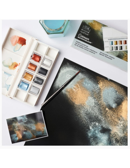 Winsor & Newton Cotman Metallic Akvarelsæt – 8 halve pans