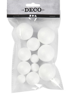 Pakke med 3 forskellige størrelser styroporkugler, 4 stk. af hver.