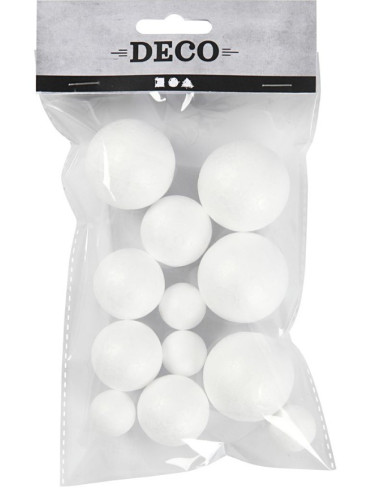 Pakke med 3 forskellige størrelser styroporkugler, 4 stk. af hver.