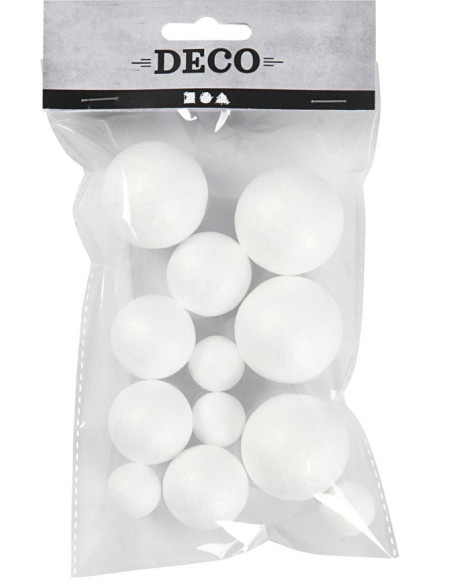 Pakke med 3 forskellige størrelser styroporkugler, 4 stk. af hver.