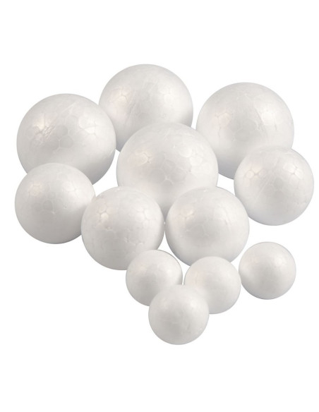 Pakke med 3 forskellige størrelser styroporkugler, 4 stk. af hver.