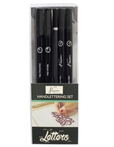 Det er et begyndervenligt kalligrafisæt med 5 dele til smuk håndskrift