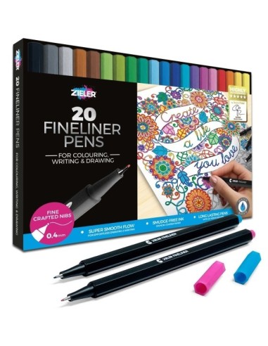 . Farverigt sæt med 20 fineliners i assortered æske fra zieler