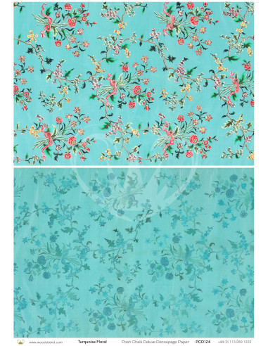 Posh Chalk Decoupage papir Turquoise floral A1 PCD124