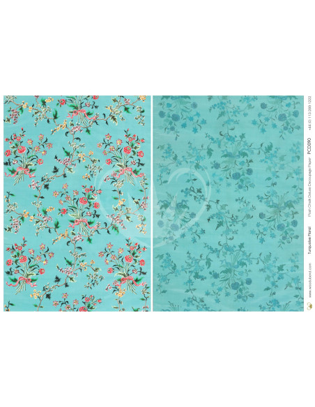Posh Chalk Decoupage papir Turquouise floral A3 PCD090
