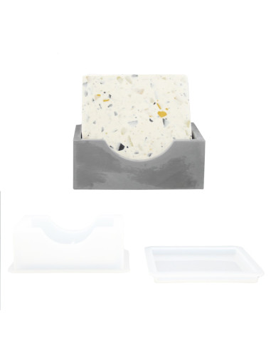 Jesmonite Silikoneformsæt - Holder og 4 firkantede coasters 0098